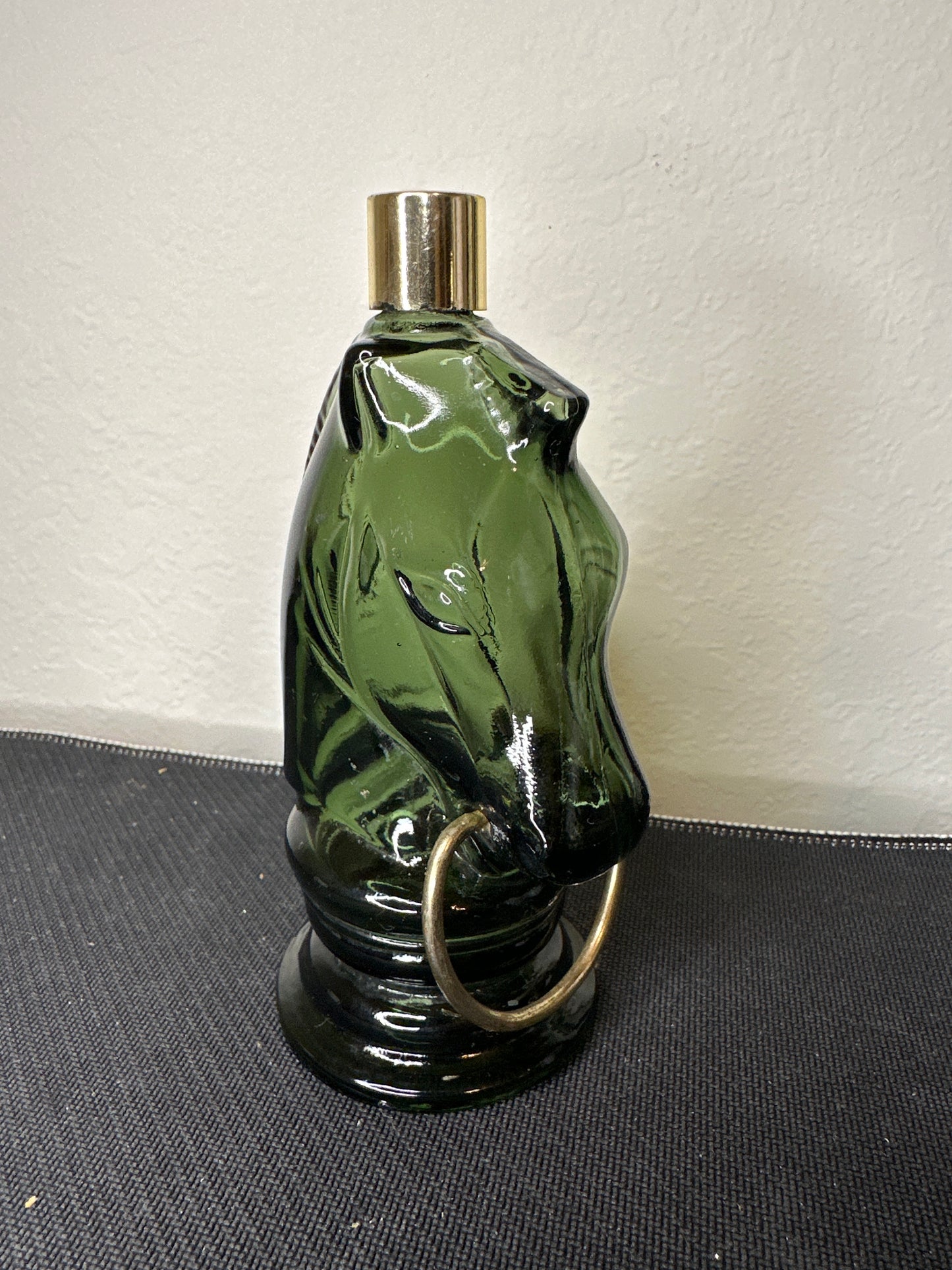 Avon Horse Head with Gold Ring Green Glass Decanter