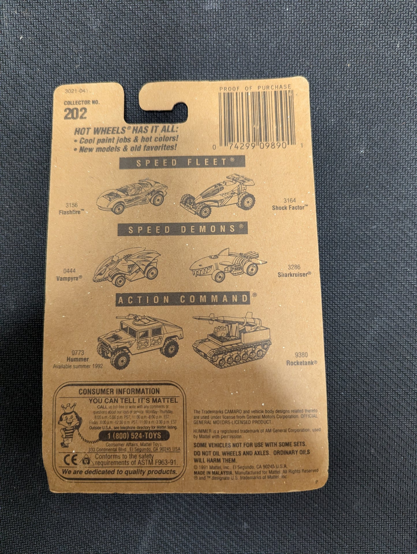 Hot Wheels 1991 Blue Card 1993 Camaro #202 #3021