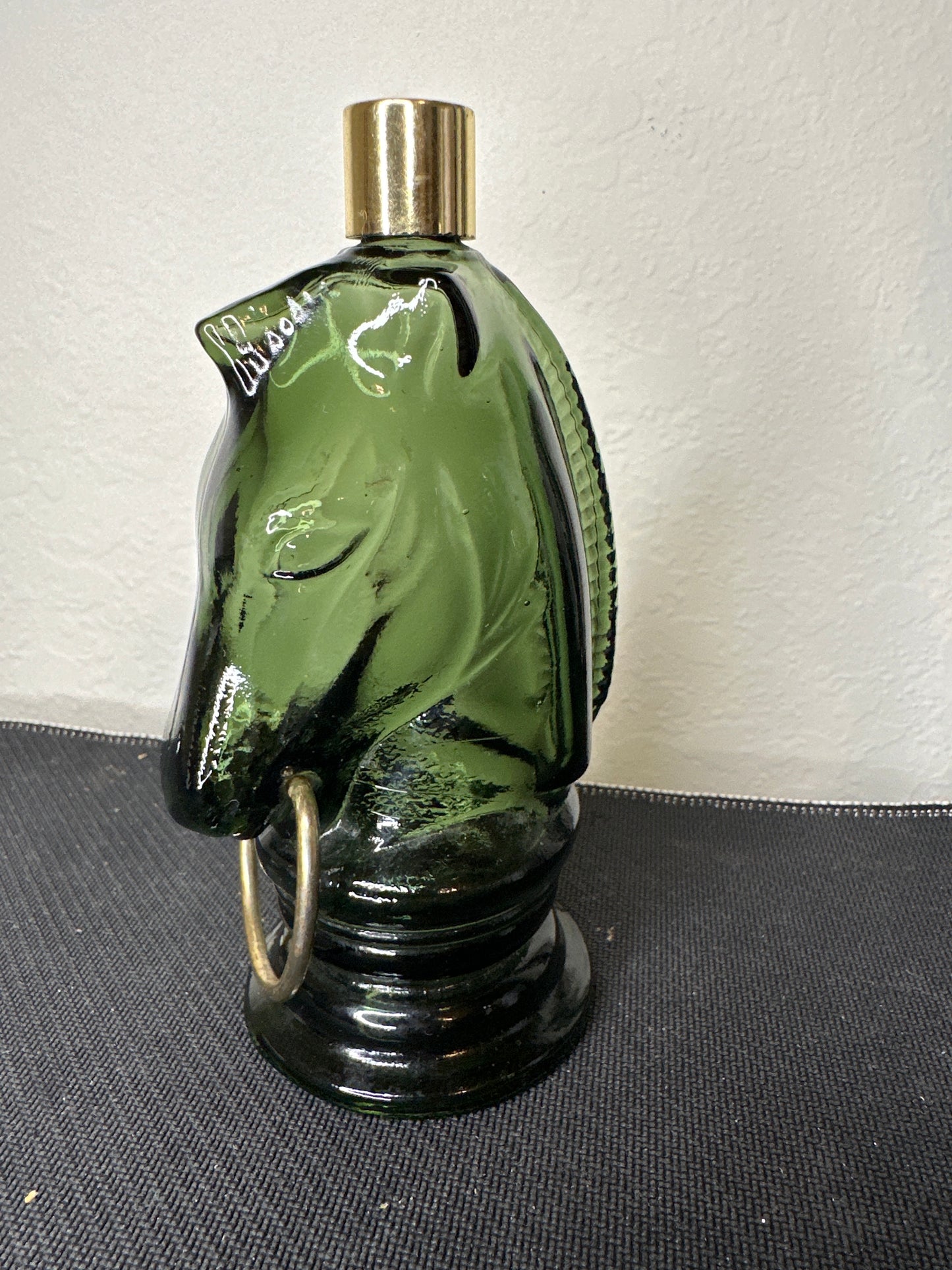 Avon Horse Head with Gold Ring Green Glass Decanter