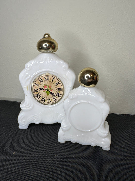 Avon Set of 2 White Clocks with Gold Caps