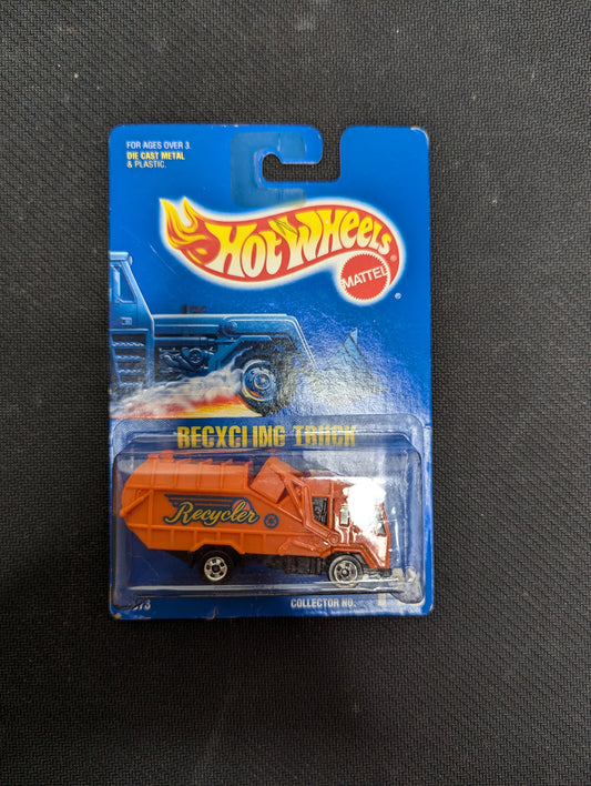 Hot Wheels 1992 Blue Card Recycling Truck Recycler Orange w Chrome #143 #2073