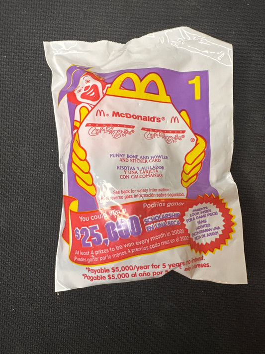 McDonalds Happy Meal 2000 Crazy Bones Funny Bone and Howler and Sticker Card No. 1