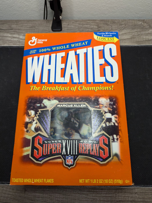 Wheaties Super Bowl XVIII Raiders Marcus Allen Box Replays Hologram